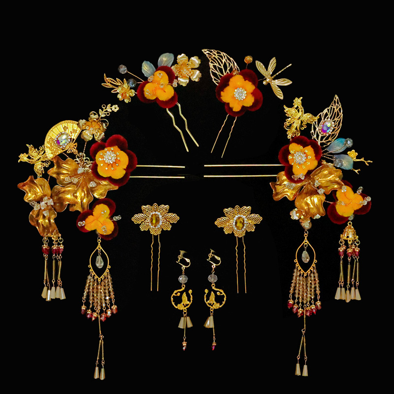Fabric lower Beads Tassels Bridal Hair Clips Pins & Earrings