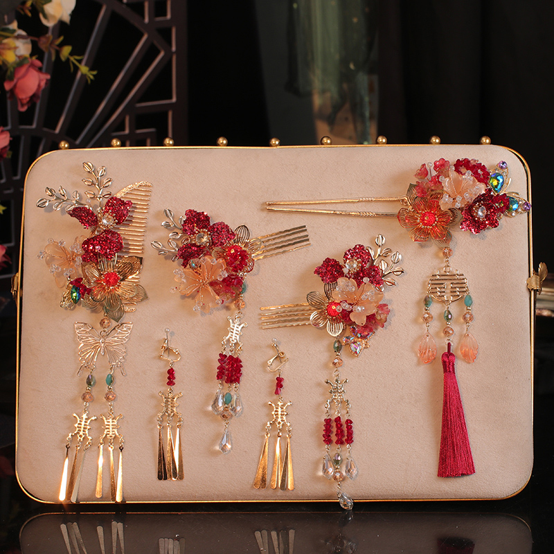 4 Pcs Bridal Flower Hair Combs Clips & Earrings