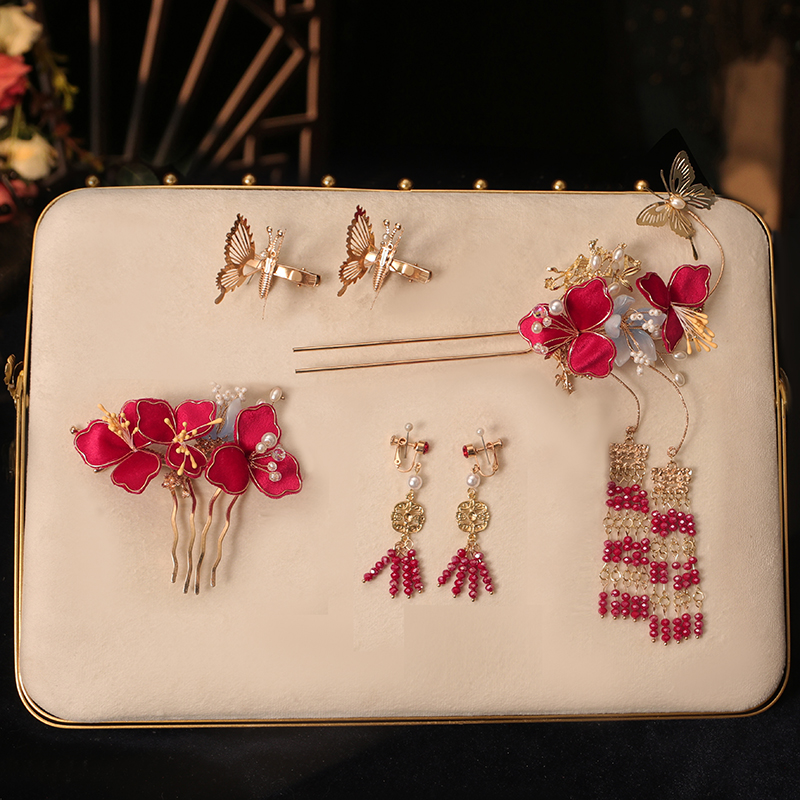 4 Pcs Bridal Flower Butterfly Hair Pins Clips & Earrings