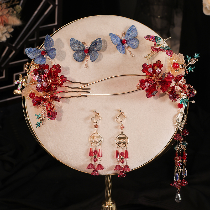 3 Pcs Bridal Flower Butterfly Hair Pins Clips & Earrings