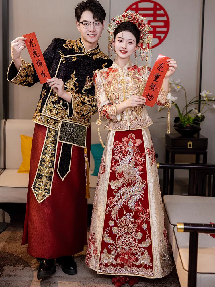 Shimmer Champagne Sequins Phoenix Wedding Bridal Qun Kwa